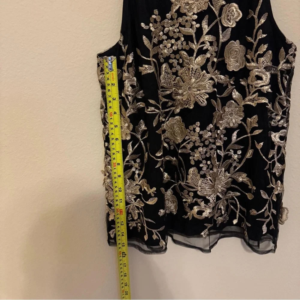 Sunday in Brooklyn | Black Sheer Sleeveless Floral Embroidered Top | XS - Picture 3 of 4
